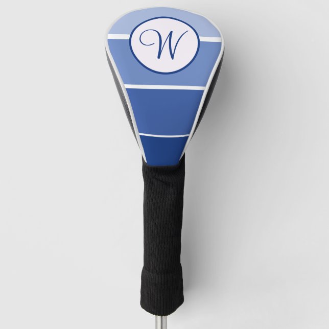 Couvre-club De Golf Monogramme Moderne Bloc Dégradé Bleu (Devant)