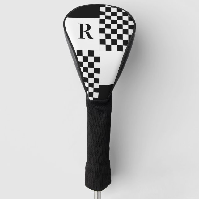 Couvre-club De Golf Monogramme moderne Check noir et blanc (Devant)