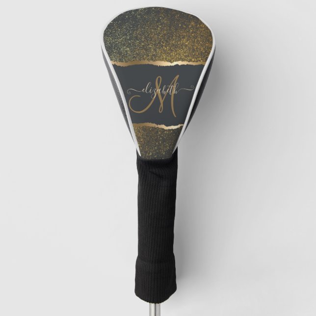 Couvre-club De Golf Monogramme moderne Elegant Gold Touch (Devant)