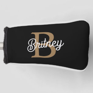 Couvre-club De Golf Monogramme moderne élégant Nom Black Gold Script