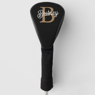 Couvre-club De Golf Monogramme moderne élégant Nom Black Gold Script