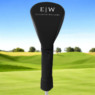 Couvre-club De Golf Monogramme moderne minimaliste noir et blanc
