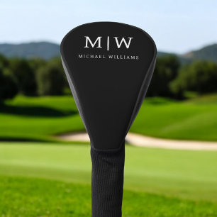 Couvre-club De Golf Monogramme moderne minimaliste noir et blanc