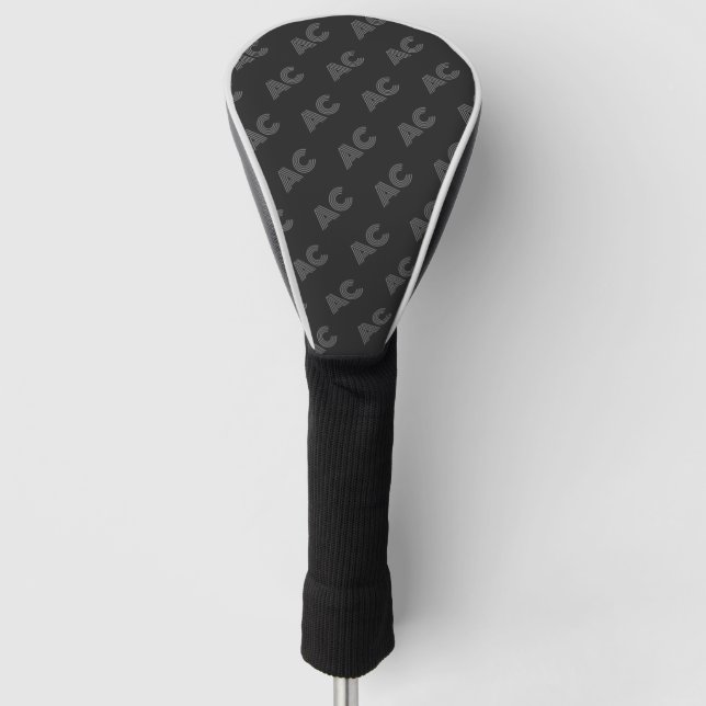 Couvre-club De Golf Monogramme moderne noir et gris (Devant)