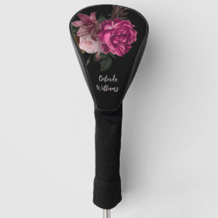 Couvre-club De Golf Monogramme noir de pivoine rose