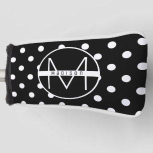 Couvre-club De Golf Monogramme Noir et blanc Cute Polka Dot Motif