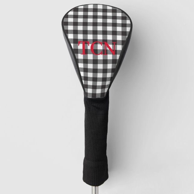 Couvre-club De Golf Monogramme noir et blanc Plaid de buffle (Devant)