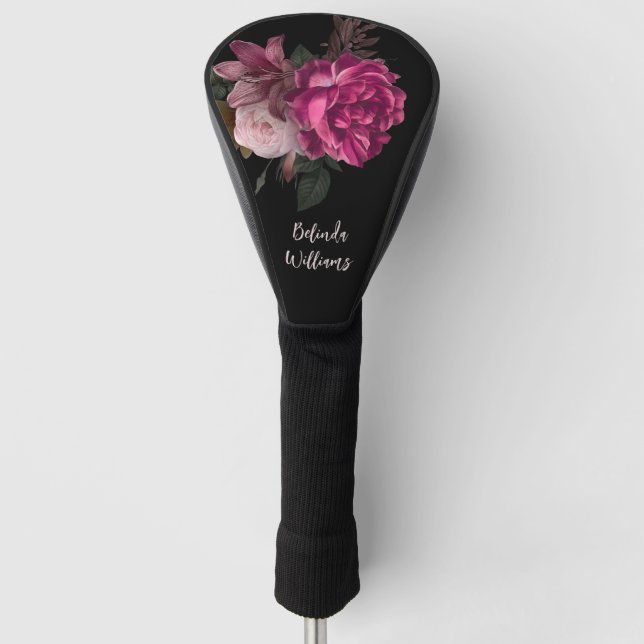 Couvre-club De Golf Monogramme noir rose Peony (Devant)