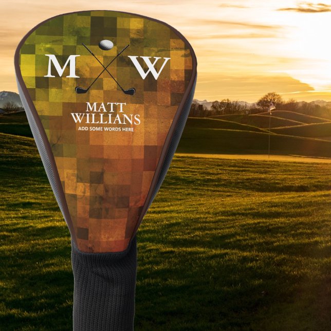 Couvre-club De Golf Monogramme (nom et initiales du golfeur) orange-br (Créateur téléchargé)