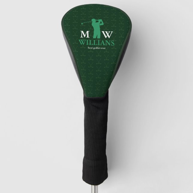 Couvre-club De Golf Monogramme (nom et initiales du golfeur) vert frai (Devant)