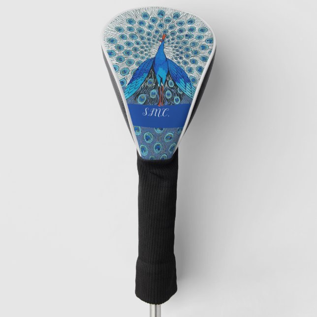 Couvre-club De Golf Monogramme Peacock Turquoise bleu et blanc Monogra (Devant)
