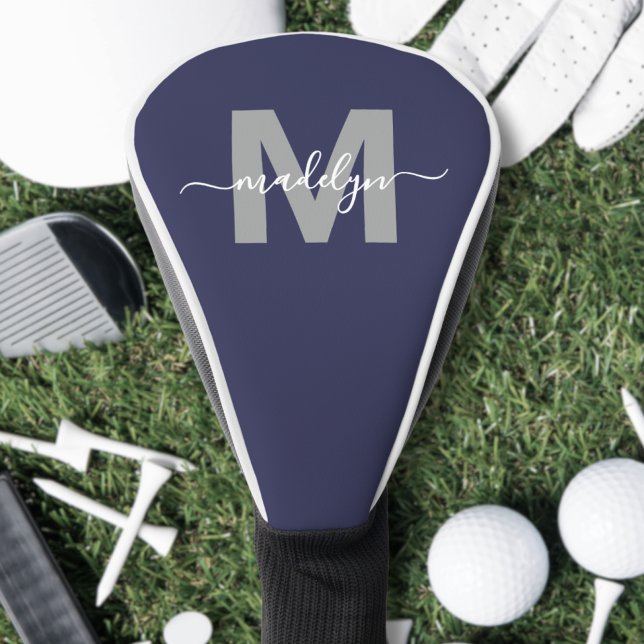 Couvre-club De Golf Monogramme personnalisé avec initiale du nom en bl (Custom Navy Blue Initial Name Monogram Golf Head Cover)