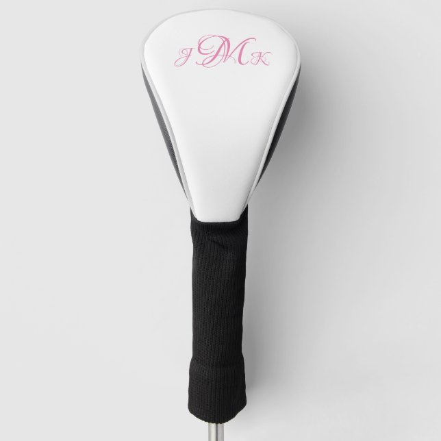Couvre-club De Golf Monogramme personnalisé de script rose chaud (Devant)