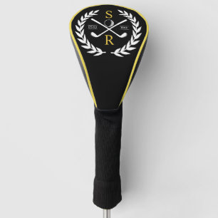 Couvre-club De Golf Monogramme Personnalisé Elégant Golf Gold Wreath