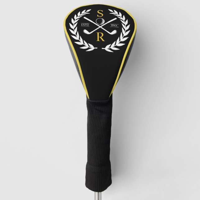 Couvre-club De Golf Monogramme Personnalisé Elégant Golf Gold Wreath (Devant)