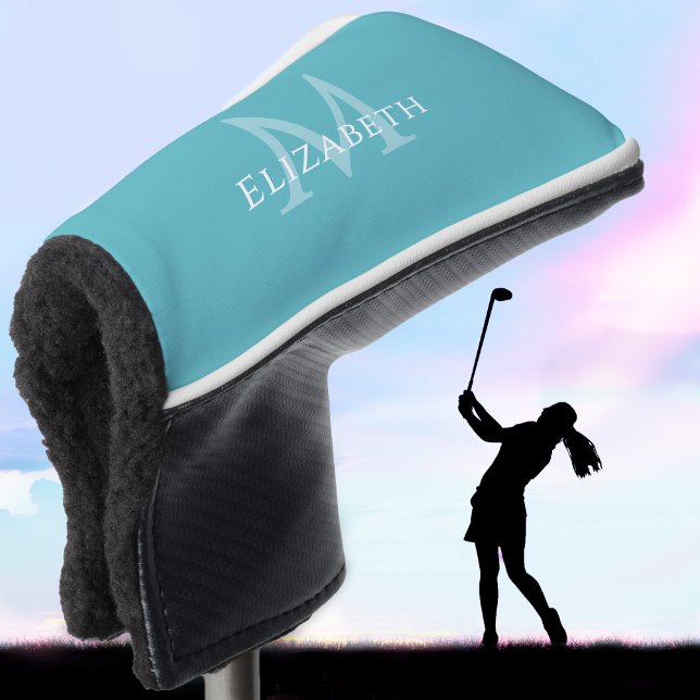 Couvre-club De Golf Monogramme personnalisé élégant Nom Initial sarcel (Personalized Elegant Monogram Name Initial Teal Golf Head Cover)