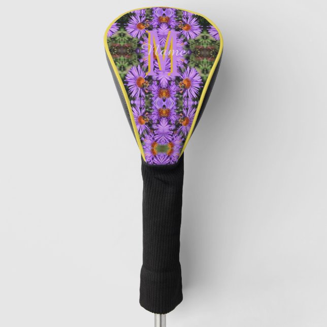 Couvre-club De Golf Monogramme personnalisé initiale nom abeille aster (Devant)