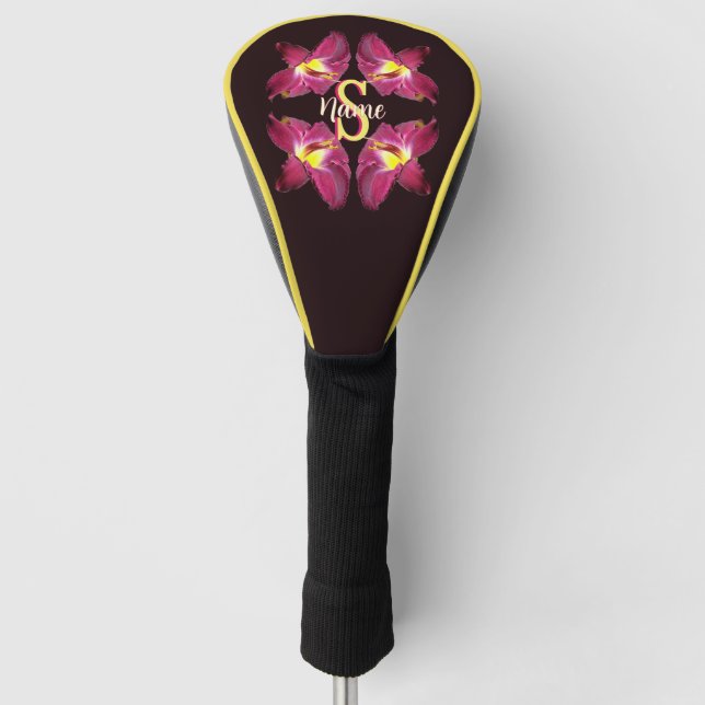 Couvre-club De Golf Monogramme personnalisé Initiale Nom Art Lily (Devant)