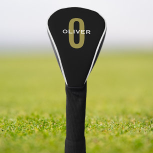 Couvre-club De Golf Monogramme Personnalisé Noir Or Blanc Nom
