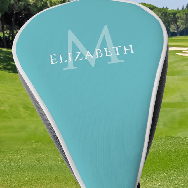 Couvre-club De Golf Monogramme personnalisé Nom Initial sarcelle (Personalized Monogram Name Initial Teal Golf Head Cover)