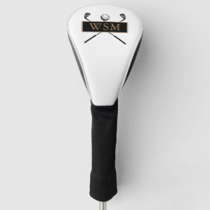 Couvre-club De Golf Monogramme personnalisé or et noir Élégant Moderne
