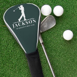 Couvre-club De Golf Monogramme personnalisé vert Coupe de golf<br><div class="desc">Ce design est composé d'un golfeur qui balance un club et de deux champs de texte que vous pouvez utiliser pour le personnaliser - peut-être avec un nom et un club de golf.</div>