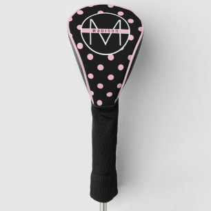 Couvre-club De Golf Monogramme Point rose pâle et chic sur noir