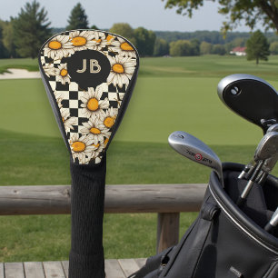 Couvre-club De Golf Monogramme Retro Super Daisy Checkerboard
