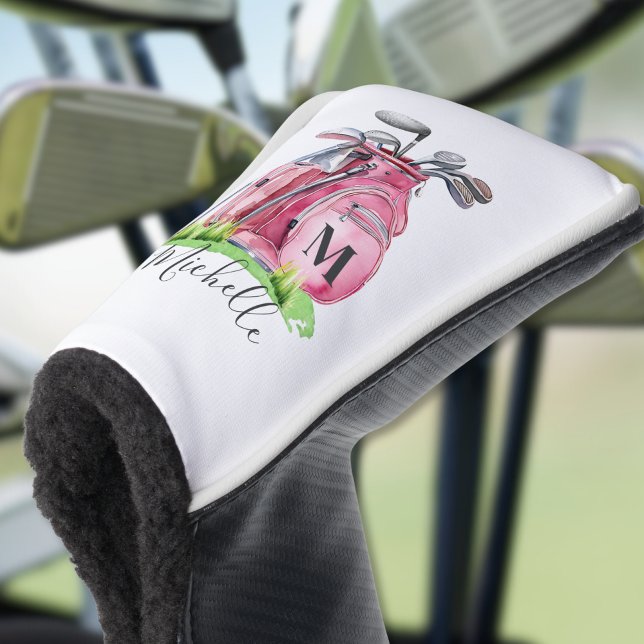 Couvre-club De Golf Monogramme rose (Pink Monogram Golf Head Cover)