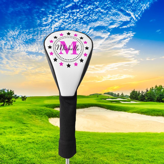 Couvre-club De Golf Monogramme Rose Black Stars (Créateur téléchargé)