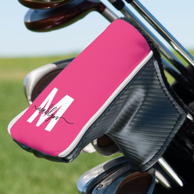 Couvre-club De Golf Monogramme rose chaud élégant (Personalized Pink Monogram Name Golf Head Cover )