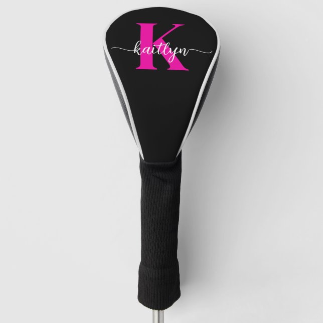 Couvre-club De Golf Monogramme Rose Chaude Noir (Devant)