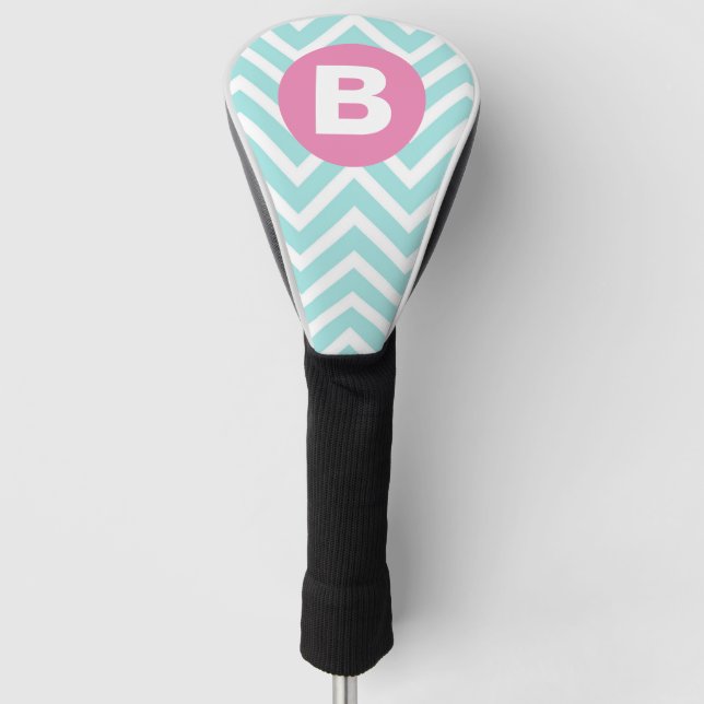 Couvre-club De Golf Monogramme rose chevron bleu clair tendance (Devant)