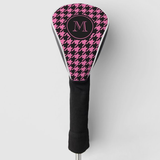 Couvre-club De Golf Monogramme rose et noir de pied-de-poule (Devant)