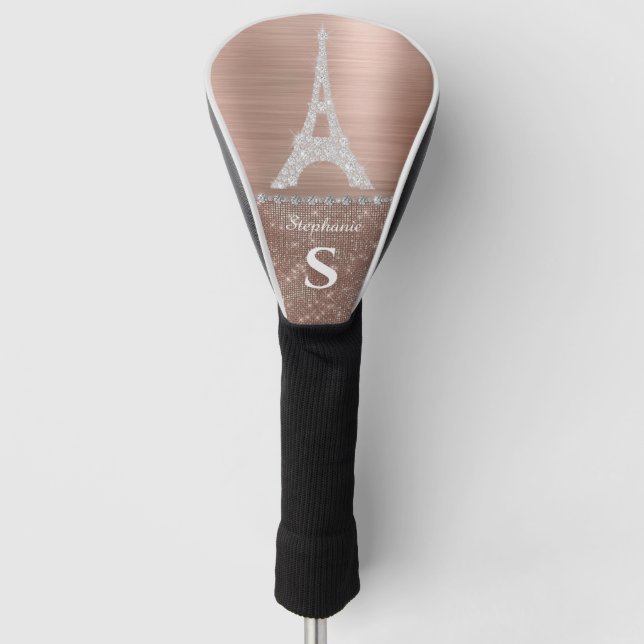 Couvre-club De Golf Monogramme Rose Gold Diamond Sparkle Paris (Devant)