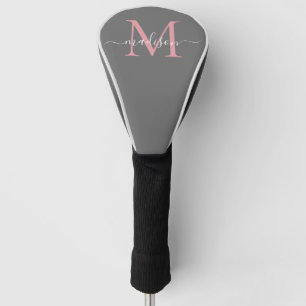 Couvre-club De Golf Monogramme rose gris moderne Monographie chic Girl