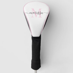 Couvre-club De Golf Monogramme rose noir moderne couverture de tête de