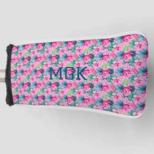 Couvre-club De Golf Monogramme Rose Vert Bleu Floral Tropical Lumineux