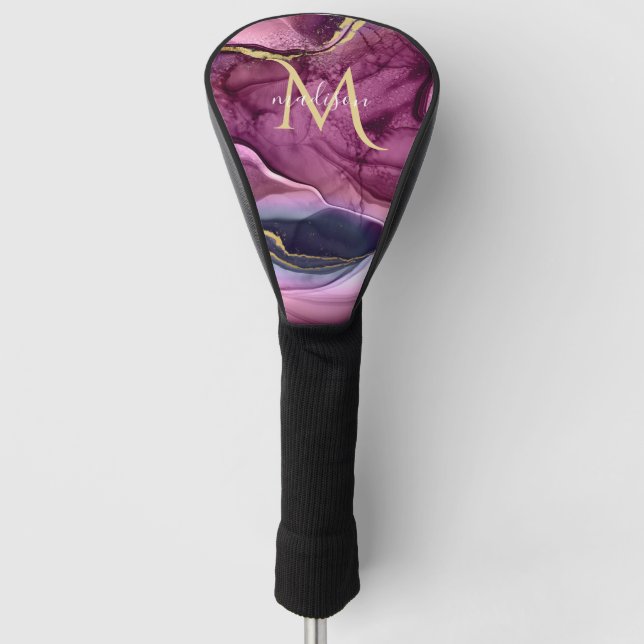 Couvre-club De Golf Monogramme Rose Violet et Or Agate Geode Golf Lui (Devant)