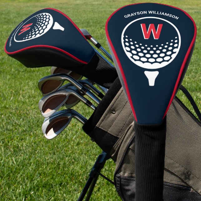 Couvre-club De Golf Monogramme Rouge Blanc & Bleu (Créateur téléchargé)