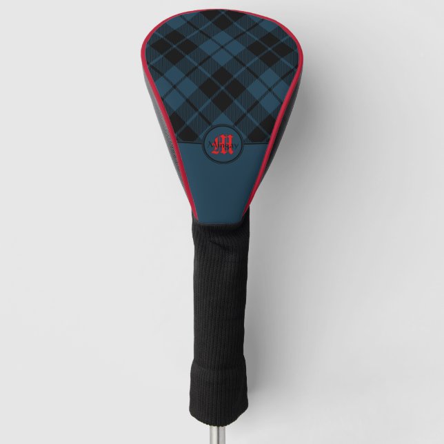 Couvre-club De Golf Monogramme rouge bleu écossais (Devant)