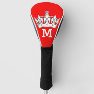 Couvre-club De Golf Monogramme rouge et blanc de couronne personnalisé