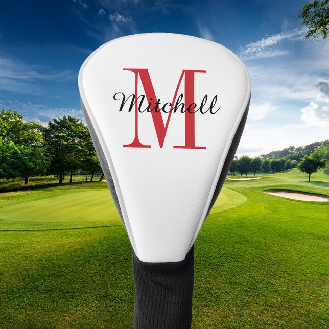 Couvre-club De Golf Monogramme rouge initial et nom personnalisé (Créateur téléchargé)