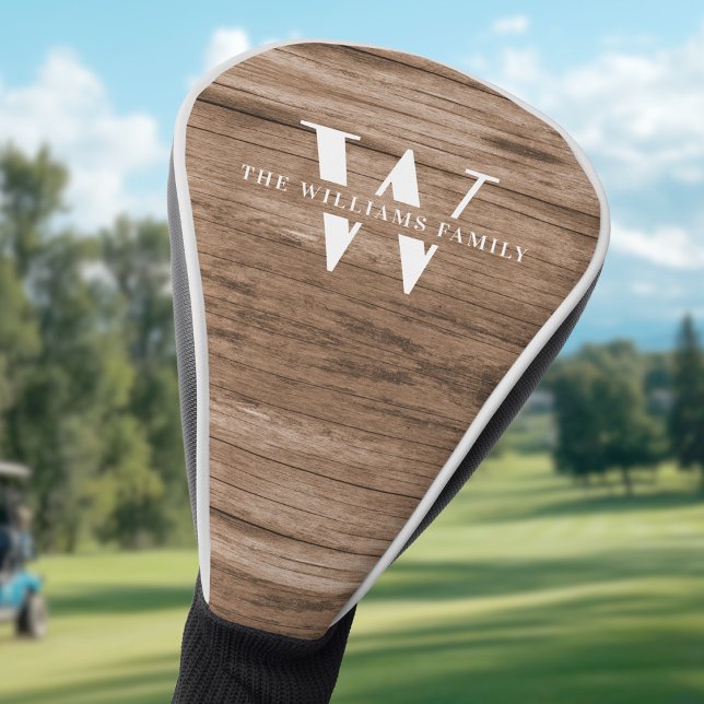 Couvre-club De Golf Monogramme Rustique moderne Nom de famille Bois Vi (Créateur téléchargé)