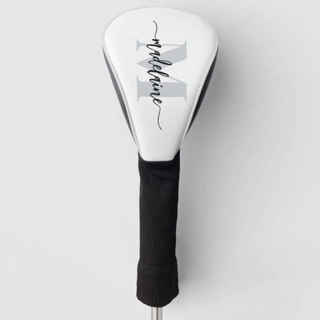 Couvre-club De Golf Monogramme Silver Blanc noir personnel (Devant)