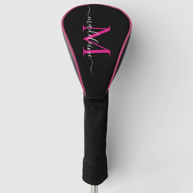 Couvre-club De Golf Monogramme tendance Hot rose & Black Golf Head Cov (Devant)