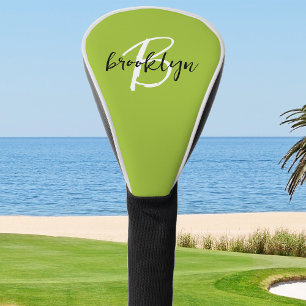 Couvre-club De Golf Monogramme tendance vert citron noir blanc