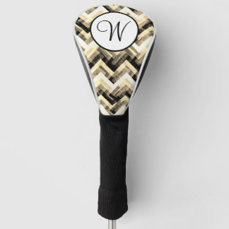 Couvre-club De Golf Monogramme Texturé Chevron Noir Blanc Or