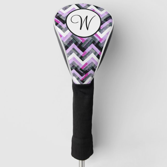 Couvre-club De Golf Monogramme texturé rose noir blanc Chevron (Devant)