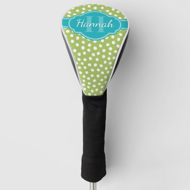 Couvre-club De Golf Monogramme Turquoise de Motif blanc vert (Devant)